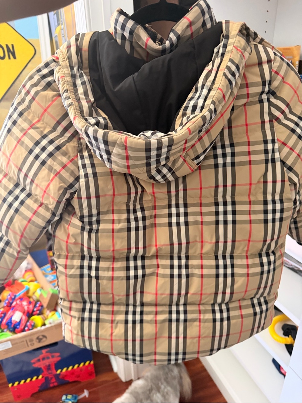 Burberry Beige Plaid Hooded Puffer Jacket for Kids